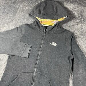 The North Face Hoodie Womens Medium Dark Gray Full Zip Floral Adventure Logo
